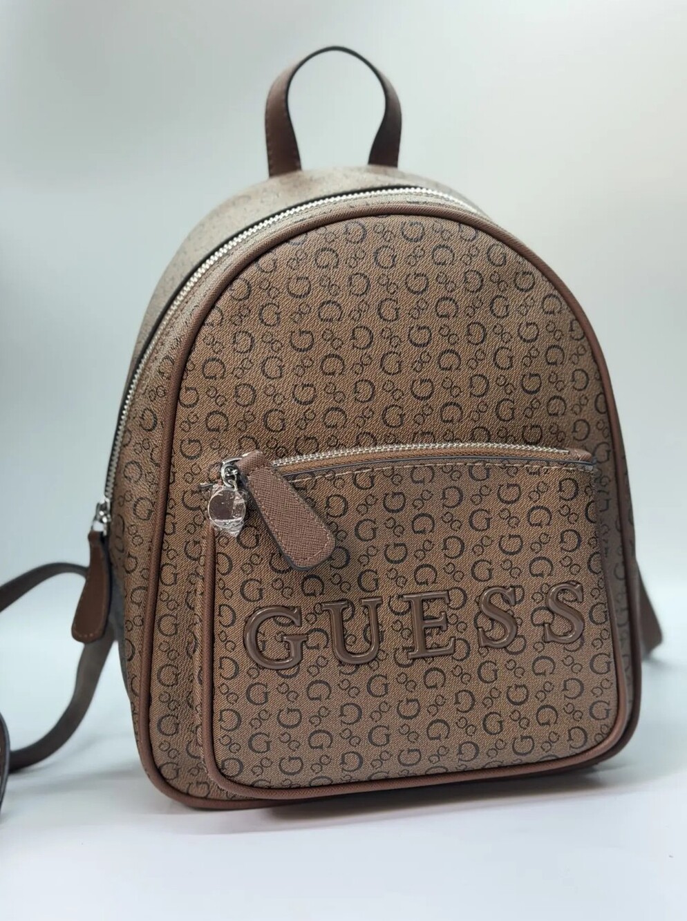 Guess Brown Logo Pattern Mini Backpack